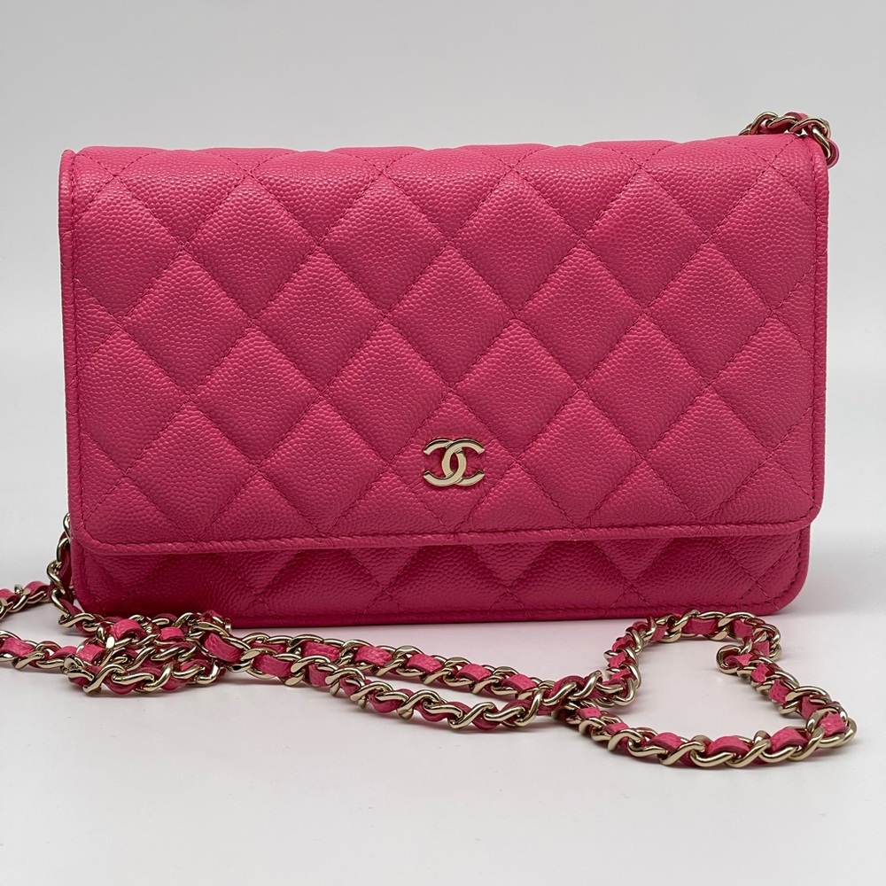 New CHANEL Classic Fuschia Pink Caviar Leather WOC Wallet On Chain Dust Bag Box